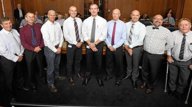 Gympie Council Hilary Smerdon, Dan Stewart, Glen Hartwig, Bob Leitch, Mick Curran, Bob Fredman, Mal Gear, Daryl Dodt and Mark McDonald. Picture: Renee Albrecht