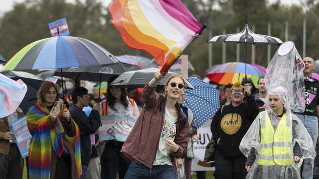 Counter-protesters attended Kellie Jay-Keen’s rallies in Australia. Picture: NCA NewsWire / Martin Ollman