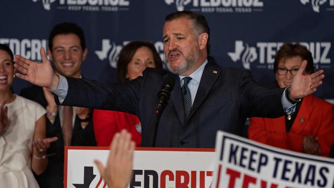 Ted Cruz greets supporters in Houston on Tuesday night. Picture: AFP