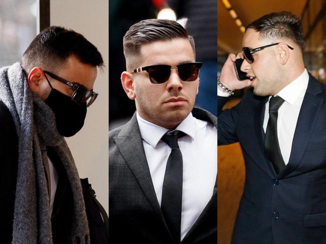 Andrew David, Maurice Hawell, and Marius Hawell are standing trial in the NSW District Court over allegations they gang raped three teens while celebrating a bucks party weekend in Newcastle. Picture: NewsWire