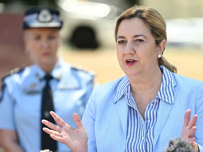 5/10/2023: Premier Annastacia Palaszczuk, Police Minister Mark Ryan and Youth Justice Minister Di Farmer, with Police Commissioner Katarina Carroll, a fast-tracked $250m youth remand centre  to be built at the site in Wacol,  Brisbane. pic: Lyndon Mechielsen/Courier Mail