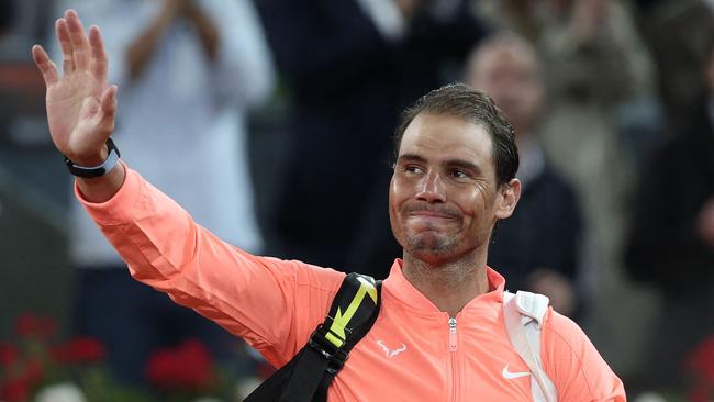 Spain's Rafael Nadal gestures after losing against Czech Republic's Jiri Lehecka during the 2024 ATP Tour Madrid Open tournament round of 16 tennis match at Caja Magica in Madrid on April 30, 2024. (Photo by Thomas COEX / AFP)