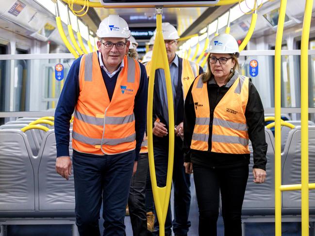 MELBOURNE, AUSTRALIA - NewsWire Photos JULY 25, 2023: Premier Daniel Andrews and Transport Minister Jacinta Allan inspect a new train at ANZAC Station,  Metro Tunnel before making an announcement at the location. Picture: NCA NewsWire / David Geraghty