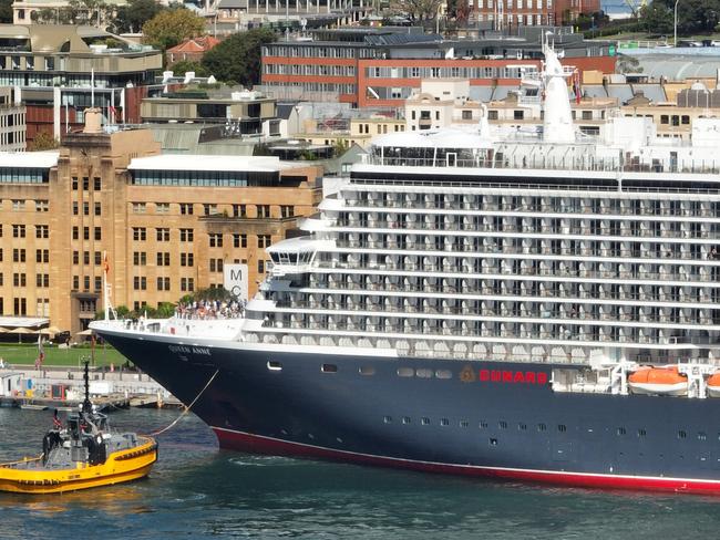 FRIDAY 28 FEBRUARY 2025. Aerial photos for Cunard's Queen Anne arrival Sydney Harbour. Picture: Supplied by James D. Morgan/Getty Images for Cunard