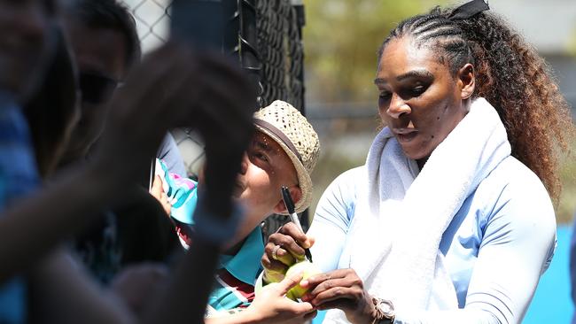 Serena Williams signs autographs after her training sessions. Picture: Getty Images