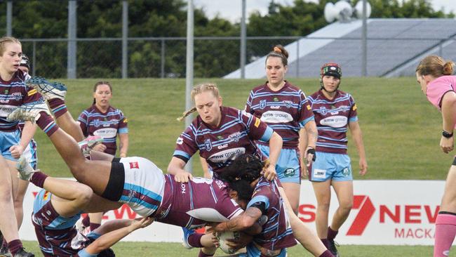 Essay Banu of Cutters finally brought down by Capras in the BMD women game, April 1, 2023. Picture: Marty Strecker