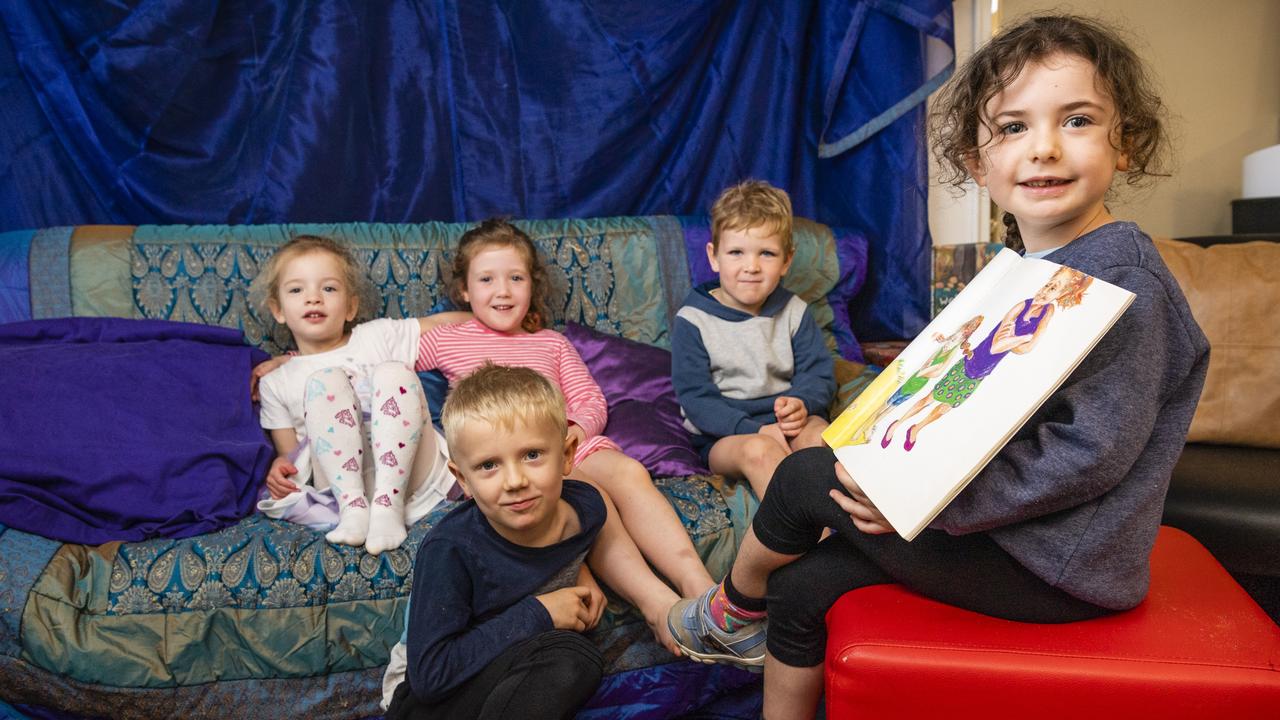 Vera Lacaze Kindergarten pre-prep students (from left) Violet Smith, Charlie May, Layla Skinner, Sam Scott and Lillianna Kruger are ready for primary school, Tuesday, November 30, 2021. Picture: Kevin Farmer