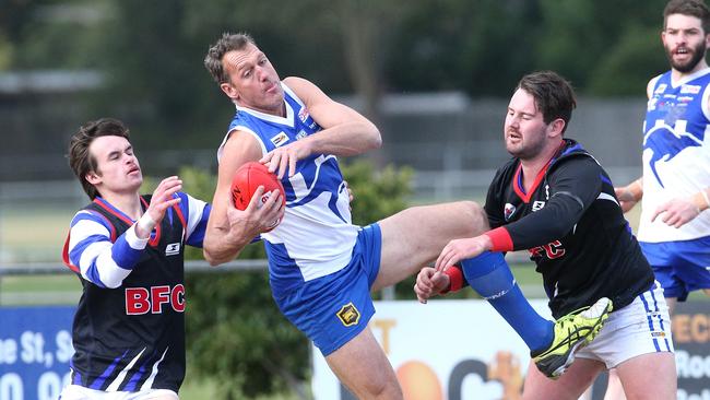 Jamie Cuffe marks during the June 20 match between Sunbury and Broadford. Picture: Hamish Blair