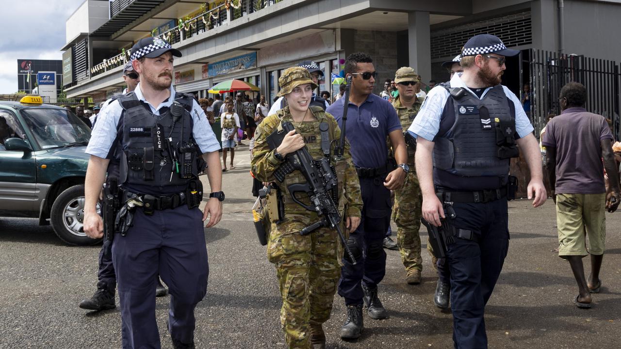 ADF Military Police and the Australian Federal Police supported the Royal Solomon Islands Police Force as they returned to normal patrolling of Honiara after the riots. Picture: Supplied