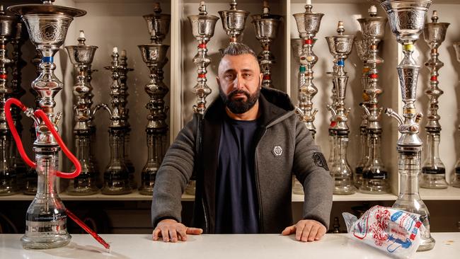 Ammar Ali at his Shisha Lounge on Hindley Street. They have not been able to operate under COVID-19 restrictions. Picture: Matt Turner