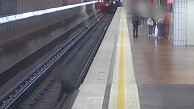 The man on the tracks as a train approaches. Picture: Victoria Police