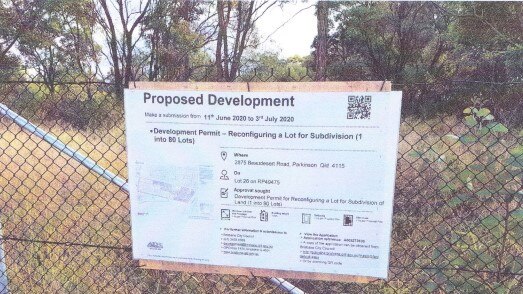 The sign notifying residents of the proposal. Locals say few, if any, pedestrians ever walked past this part of the property.