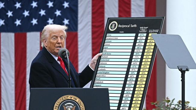 Donald Trump unveiling his beloved tariffs. Picture: AFP