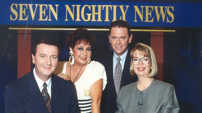 Wills with Channel Seven’s SA news team Graeme Goodings, Max Stevens and Jane Doyle. Photo undated.