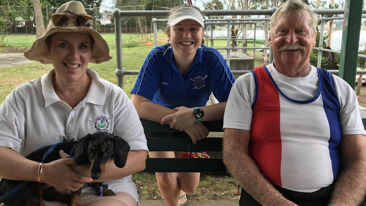 Kylie Bradley, Clara Samms and David Hailes at the 2020 Grafton Rowing Club Regatta.