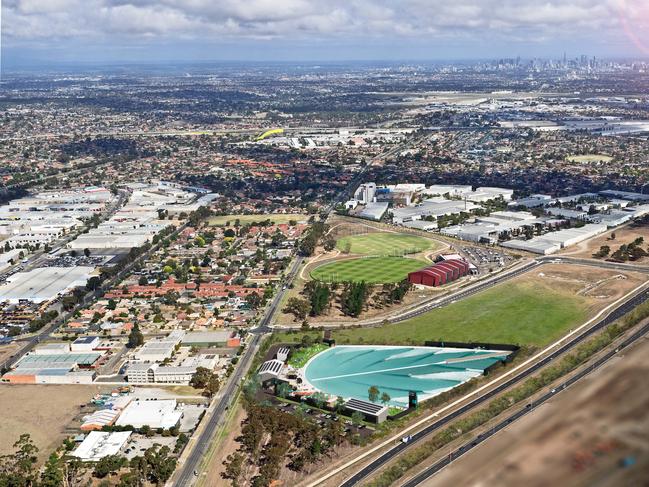 An aerial view of the Urbnsurf park on Airport Drive, Tullamarine.