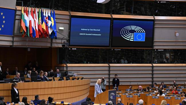 Cate Blanchett at the European Parliament in Brussels on November 8. Picture: AFP