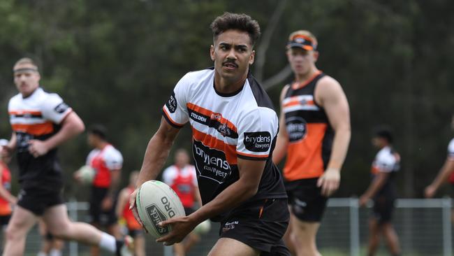 Young Daine Laurie has moved to the Wests Tigers and is pushing for a starting spot in Round 1. Picture: Tigers Digital.