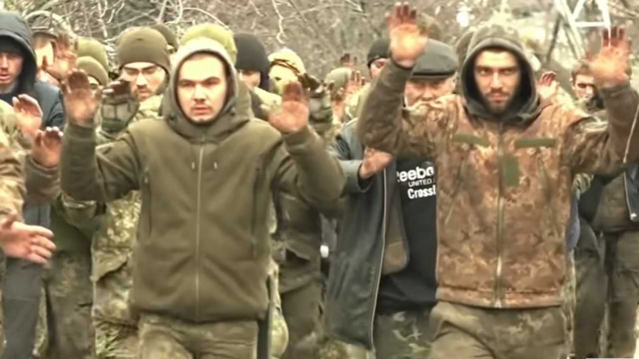 Footage shown on Russian television of what it said was Ukrainian soldiers surrendering.