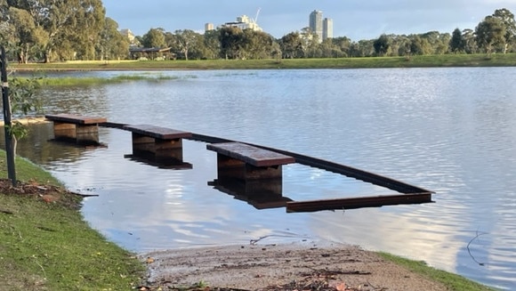 BEFORE DRAINING: The Victoria Park wetlands after the heavy rain which hit Adelaide on May 30-31. Picture: Supplied