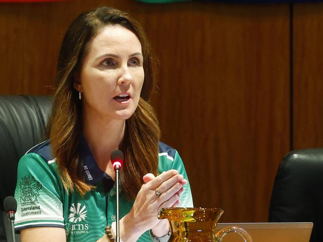 Cairns Mayor Amy Eden chairs her first council ordinary meeting at the council chambers. Picture: Brendan Radke
