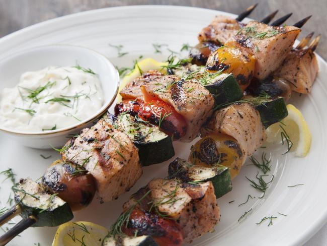 Clasic cuisine: Grilled skewers served with tzatziki dip