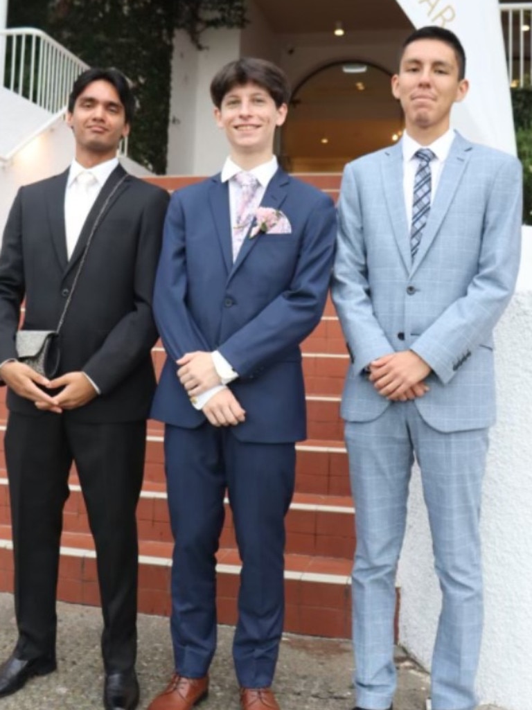 A night of glamour and grace for Year 12 students from Browns Plains State High School Sujal Tak, Richard Naughton, and Ivan Gonzalez at their formal dinner at The Greek Club.