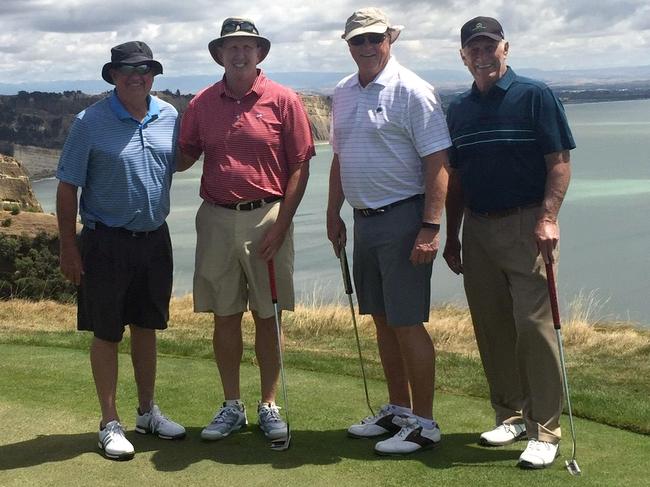 <s1>Glenn Garland, Russell Munsch, Greg DeHaven and a fourth golfing partner (left) at Cape Kidnappers golf course in New Zealand.</s1>                        <s1/> Source: Facebook