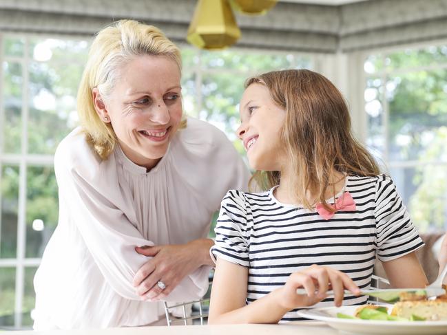 Randwick mum Anya Haywood with her daughter Lola Warner, 9, for a story about how kids should eat with a knife and fork rather than their hands. Picture: Dylan Robinson