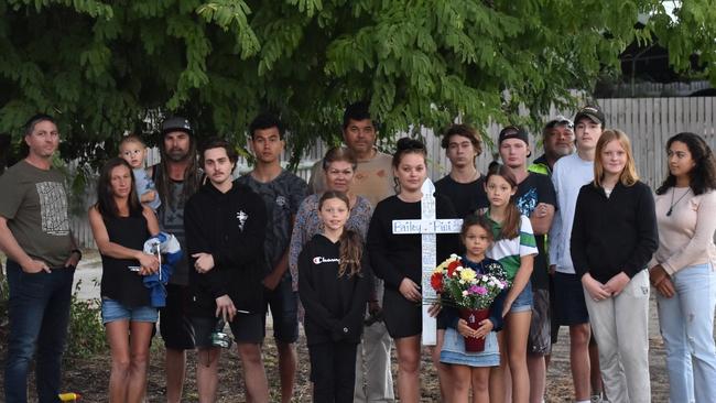 Friends and family of the late Bailey Pini gathered at the scene of Wednesday's fatal car crash in Bowen to install a memorial. Picture: Kirra Grimes