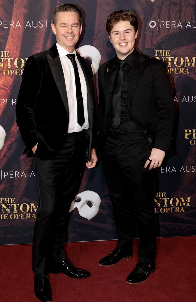 Todd Woodbridge and son Beau on the Red Carpet at Phantom of the Opera opening night at Arts Centre Melbourne. Picture: David Geraghty