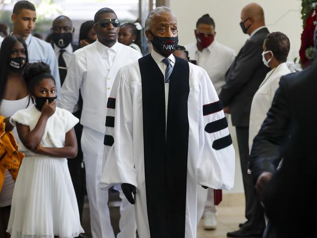 Reverend Al Sharpton enters the church for the funeral for George Floyd. Picture: AP