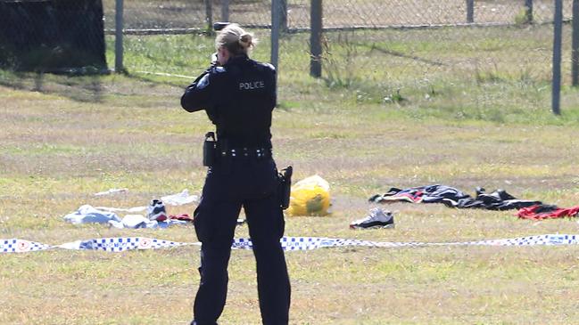 Police investigate the fatal stabbing at Zillmere. Picture: Peter Wallis