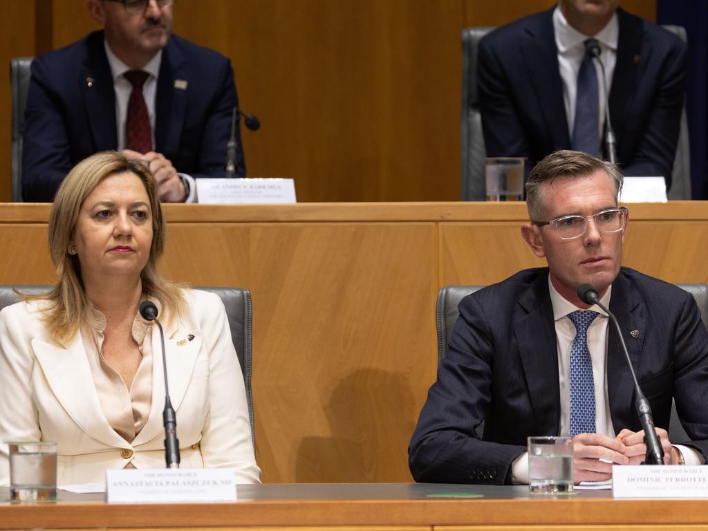 Queensland Premier Annastacia Palaszczuk with her NSW counterpart Dominic Perrottet at national cabinet on Friday. Picture: Gary Ramage/NCA NewsWire