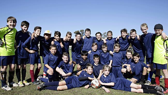 Players from St Bernadette's Primary School, including the winning red team, in the Wanderers Schools Cup regional qualifying tournament. Picture: Adam Yip