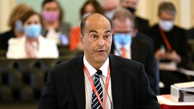 Samay Zhouand, Queensland Public Trustee's CEO, answers questions during a Legal Affairs and Safety Committee Estimates hearing at Parliament House. Picture: NCA NewsWire / Dan Peled