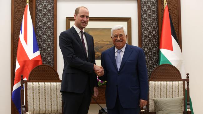 Prince William meets with the Palestinian president Mahmud Abbas in the West Bank city of Ramallah in 2018.