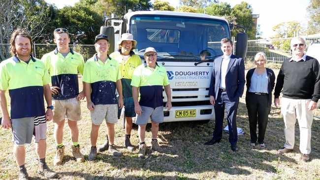 THEY DIG IT: Paul Dougherty and his construction team with Clarence Village CEO Duncan McKimm, Dougherty Villa facility manager Charmaine Want and Clarence Village chairman Geoff Shepherd on the site of the extensions in Arthur St, Grafton. Picture: Tim Howard