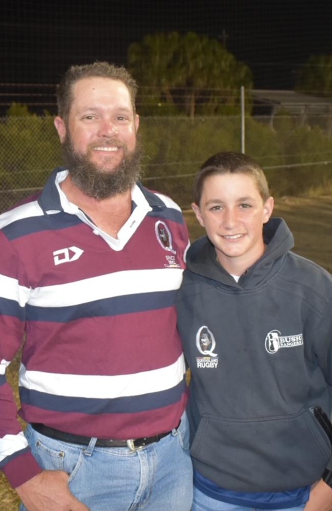 (From left) Peter Reedman and Luke Reedman at the Sydney Roosters v Parramatta Eels NRL match at BB Print Stadium in Mackay, July 29, 2021. Picture: Matthew Forrest