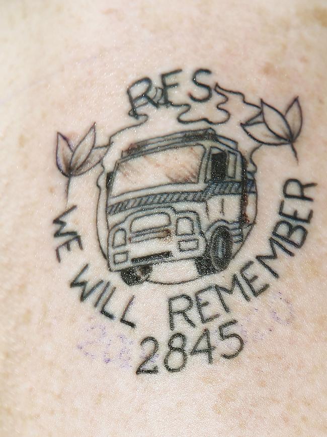 Rodney’s finished firefighter tattoo. Picture: John Appleyard