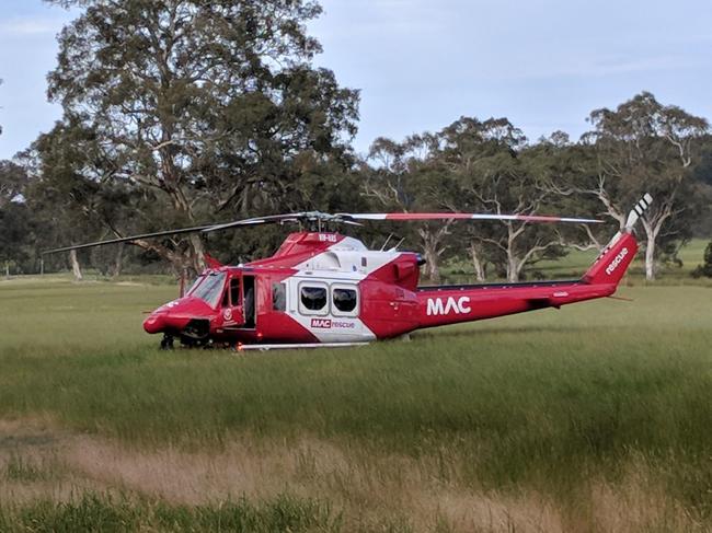 MedSTAR helicopter at the scene of a car accident in Kuipto. pic Brenton Edwards/AAP