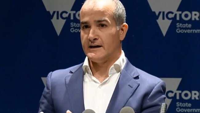 James Merlino speaks at a press conference about VCE.