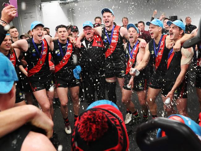 North Launceston celebrates their 2019 grand final win. Picture: NIKKI DAVIS-JONES