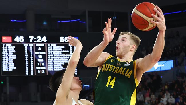 White in action for the Boomers. Picture: Graham Denholm/Getty Images