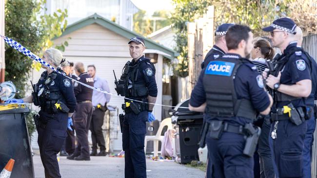 Police at a Days Rd, Grange, property where a man was fatally shot by officers on Sunday. Picture: Richard Walker