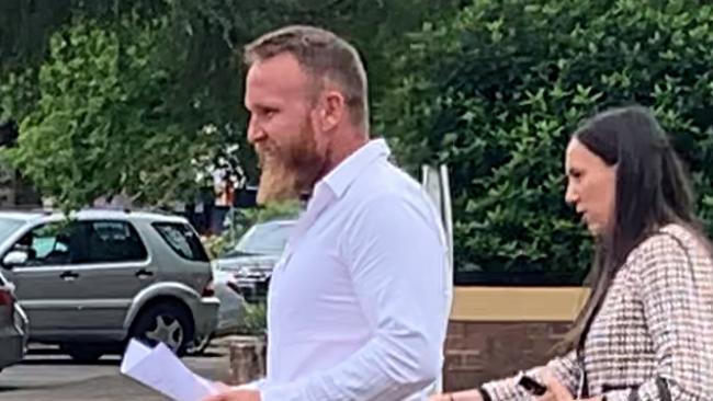 Francesco Frustaci, 31, of Berowra (left) and lawyer (right) leave Hornsby Local Court on October 7, 2020 . Picture: Madelaine Wong