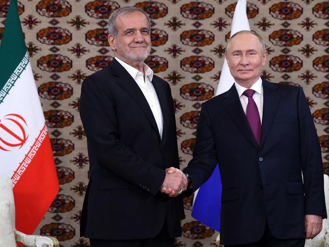 Russia's President Vladimir Putin meets Iran's President Masoud Pezeshkian this month. Picture: Alexander Shcerbak / AFP