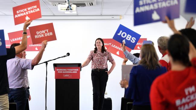 Annastacia Palaszczuk is cheered by supporters at the conclusion of Sunday’s regional rally campaign event in Townsville. Picture: NCA NewsWire / Dan Peled