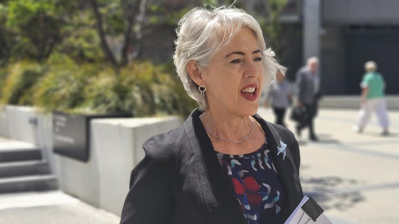 Greens leader Rosalie Woodruff speaks to the media in parliament Square in Hobart on Thursday, November 21, 2024.