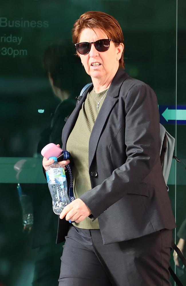 Detective Sergeant Teresa Downing leaves the Brisbane Magistrates Court after giving testimony at the inquest into the death of Wayne Thomas Kerle in custody. Picture: NewsWire/Tertius Pickard